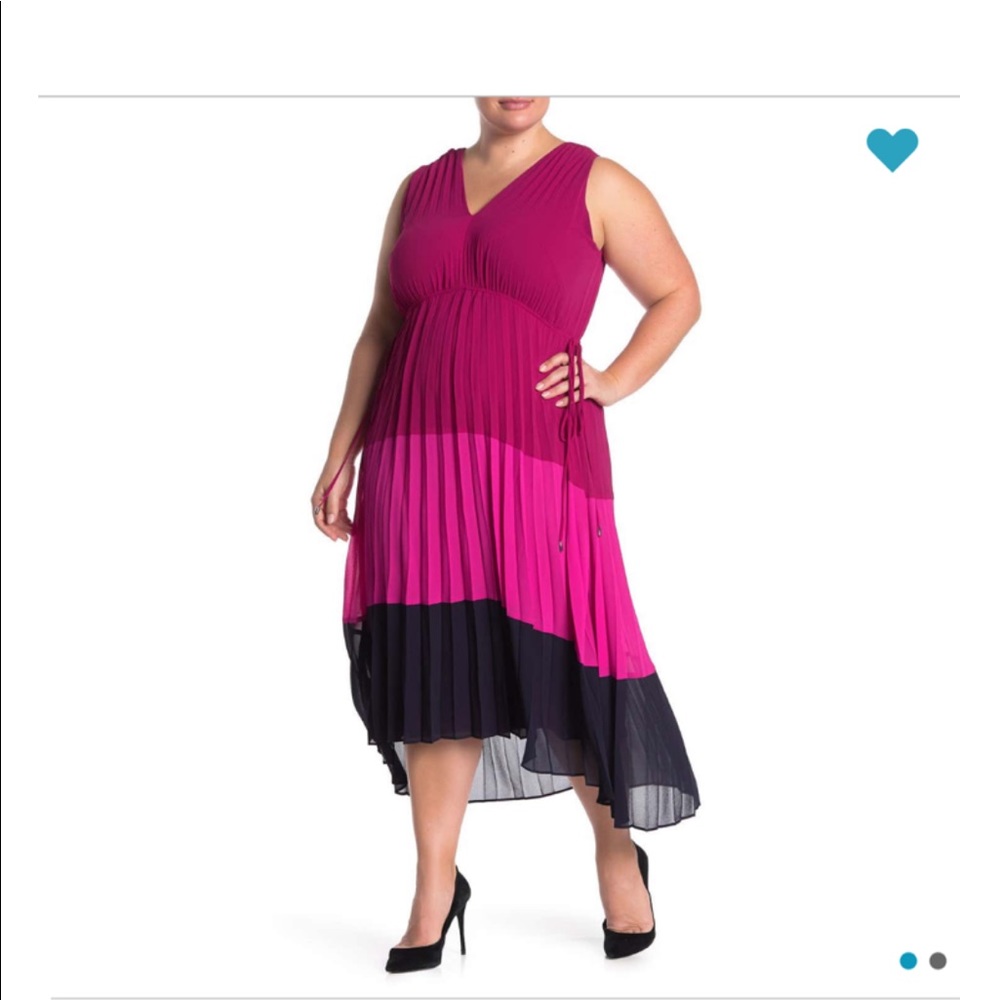 Pleated Sleeveless Colorblock Midi Dress